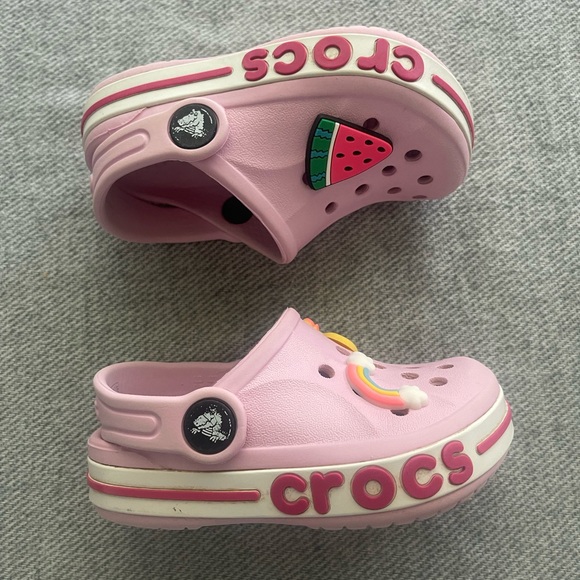 CROCS Kids Size 6C Light Pink Clogs with Fun Charms - Picture 4 of 13